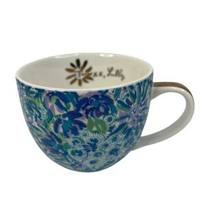 Lilly Pulitzer 12 oz Tea Coffee Cup Blue Floral with Gold Handle